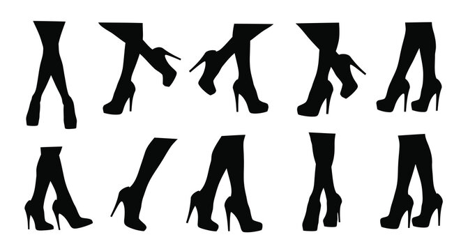 A collection of black silhouette images depicting women s legs in varied poses and footwear high quality professional detailed modern
