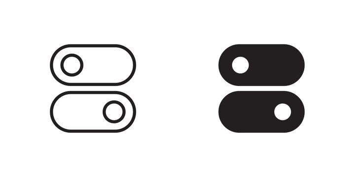 Toggle Switch On Icon for settings control enable active state and preference adjustment use in UI UX websites apps and mobile interfaces Vector illustration with stroke and fill on a white background