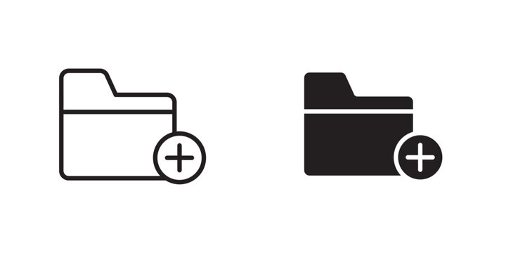 Folder Add Icon for file organization and storage systems. Vector illustration with stroke and fill on a white background.