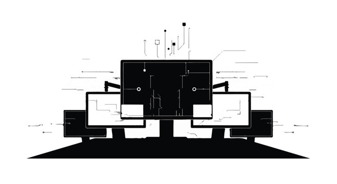 Abstract Illustration of a Primary Server with Connected Workstations