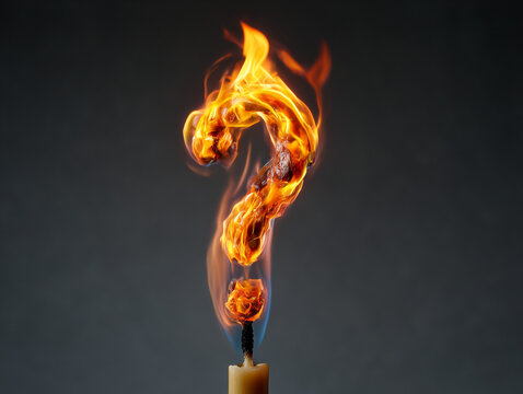 Burning question mark rising from candle flame