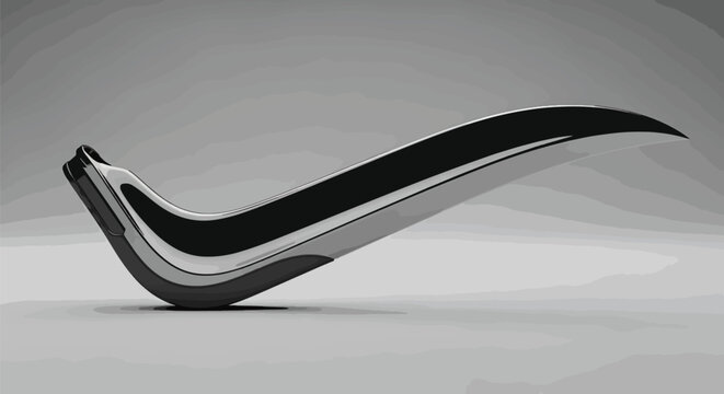 The futuristic, curved, metallic device with a black interior, showcasing sleek design and intriguing form, suggests innovation and high technology on a grey surface, adding a touch