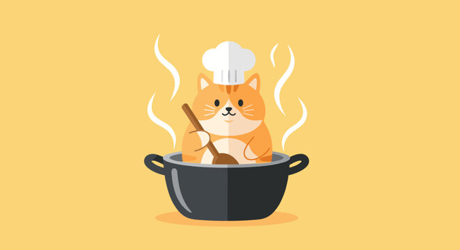 Cute dog in chef hat cooking.