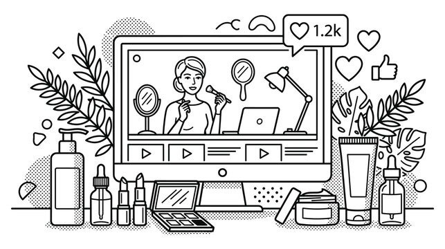 Beauty blogger recording makeup tutorial video in studio