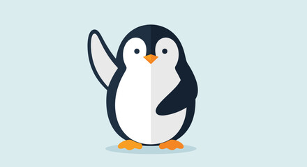 Cute cartoon penguin standing upright waving. © Z Z K V V C Art