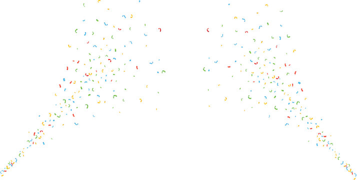 Symmetrical confetti burst from sides on white background with central copy space