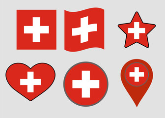 Fototapeta premium Switzerland flag set vector Vector set of flags in various shapes round, star, wavy, heart