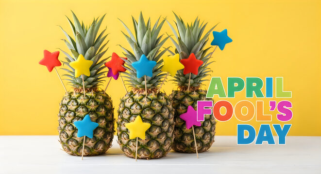 April fools' day prank ideas with colorful pineapples and star decorations