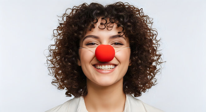 April fools' day prankster with red nose and curly hair