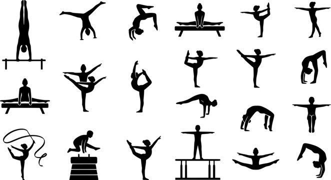 set of vector icon gymnast silhouette
