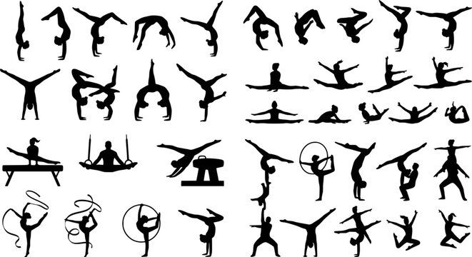 set of vector icon gymnast silhouette
