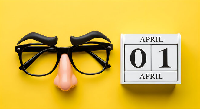 April fools day prank with glasses and fake nose on calendar