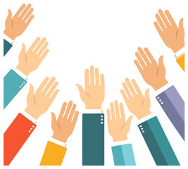 Fototapeta premium Hands Raised Up High for Voting, Approval, Participation, and Celebration