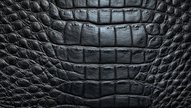 Close-up of textured, dark, reptile skin showing patterns of various sized scales