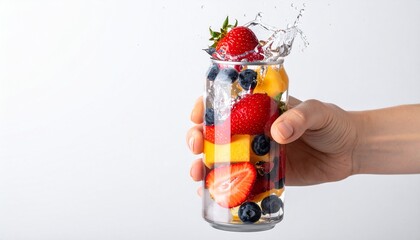 Refreshing Fruit Splash in a Glass with Hand Holding It