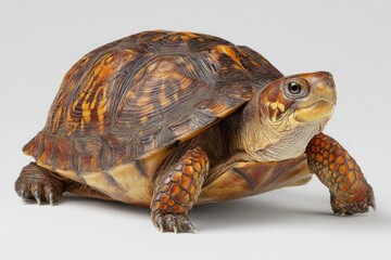 Obraz premium Close-up of a turtle, brown and orange shell, alert posture