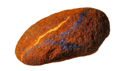 Rough textured reddish-brown mineral rock with a striking golden vein and subtle purplish-blue patches, isolated PNG for geology and science © LUXSTORY