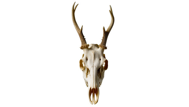 Authentic deer skull with prominent antlers, a detailed bone structure isolated PNG for biology, anatomy, and wildlife studies