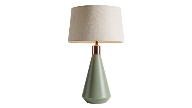 Modern light green conical table lamp with a beige fabric lampshade, isolated on transparent background, contemporary home decor lighting fixture PNG