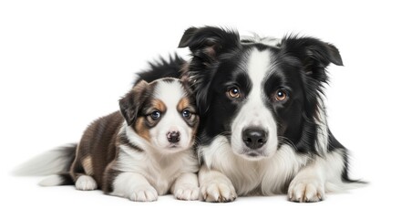 Fototapeta premium Border Collie Mother Embracing Her Small Puppy in a Loving Pose