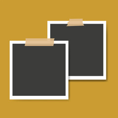 Blank two photo frame, instant photo, film collage template on a golden board