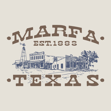 Vintage Postcard with Antique Postage Stamp of Marfa Texas Desert Town Street
