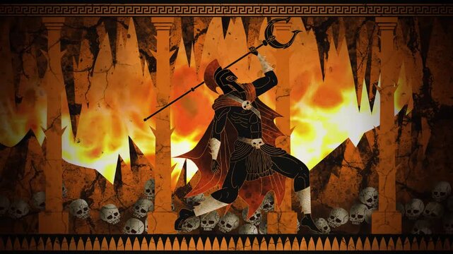 hades in the underworld surrounded by flames