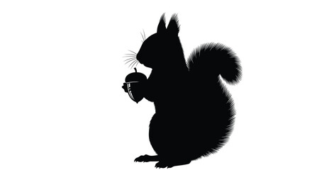 A black silhouette of a squirrel holding an acorn detailed silhouette © md