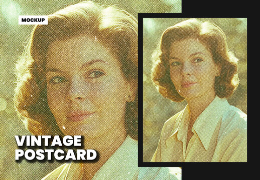 Vintage Postcard Halftone Poster Effect Mockup