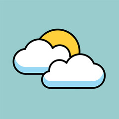 Fototapeta premium Sunny day with clouds illustration - Weather forecast icon, partially sunny sky, and bright sun behind clouds