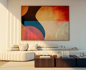 Naklejka premium Large luxury modern bright interiors Living room mockup illustration 3D rendering Generated Color Image