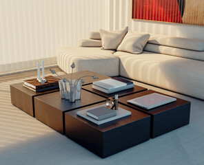 Naklejka premium Large luxury modern bright interiors Living room mockup illustration 3D rendering Generated Color Image