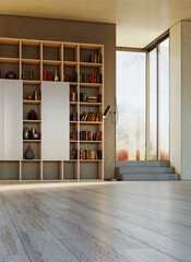 Naklejka premium Large luxury modern bright interiors Living room mockup illustration 3D rendering Generated Color Image