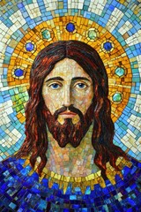 Obraz premium Mosaic artwork of Jesus Christ in a church setting showing elements of Christianity and faith from a specific cultural perspective