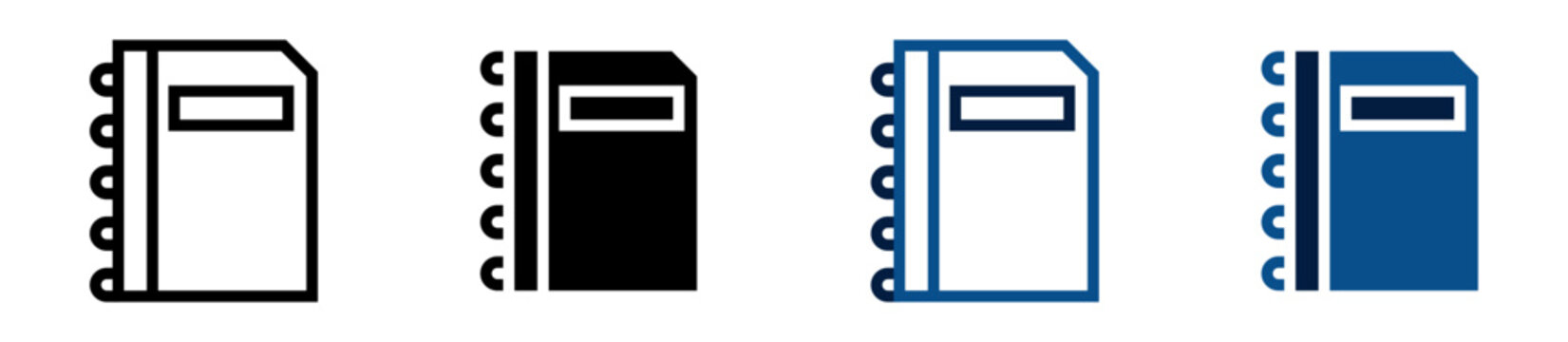 Iconos de cuaderno. Cuaderno con bol&iacute;grafo que representa escritura, estudio y organizaci&oacute;n de notas. Ilustraci&oacute;n vectorial