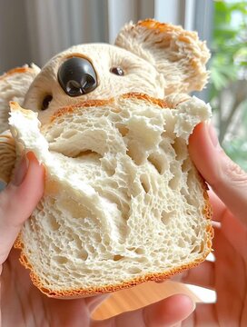 Koala-shaped bread holding a slice of bread