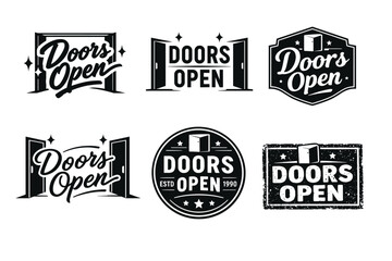 Obraz premium Retro style 'doors open' logos collection with vintage typography