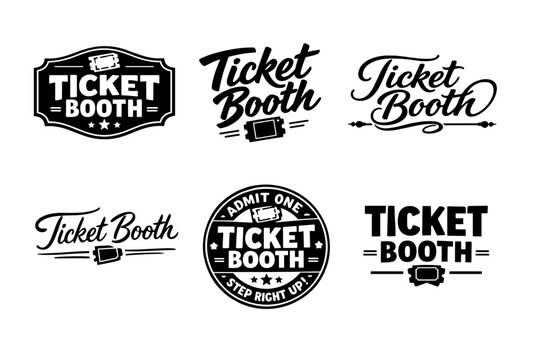 Vintage ticket booth logos set for event marketing and branding