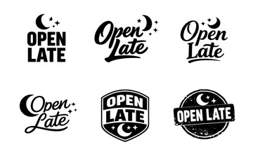 Obraz premium Collection of open late signs with moon and stars designs in black and white
