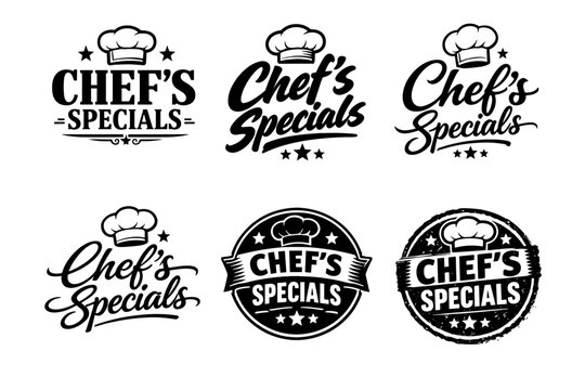 Chef's specials logo collection with chef hat designs in black and white