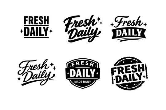 Fresh daily text logos collection in black with varied designs