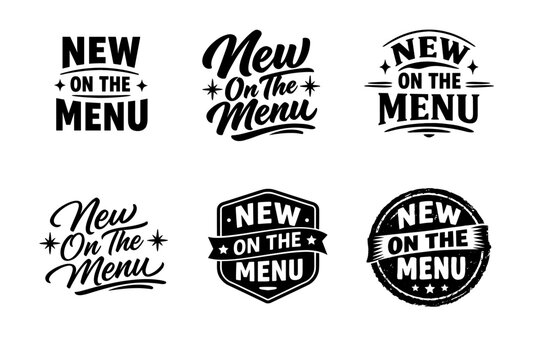 Variety of new on the menu typography designs with decorative elements