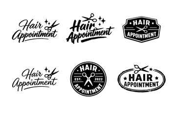 Fototapeta premium Hair appointment logo designs with scissors and stars