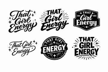 Obraz premium That girl energy typography set with retro design elements