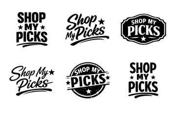 Fototapeta premium Variety of 'shop my picks' logos in vintage bold typography design