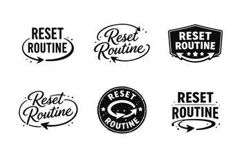 Obraz premium Collection of black and white reset routine logos with arrows and stars