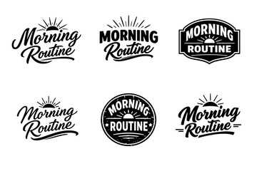 Obraz premium Collection of classic black-and-white morning routine logos with sunburst designs