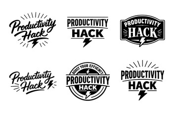 Fototapeta premium Collection of productivity hack logos with lightning bolt designs