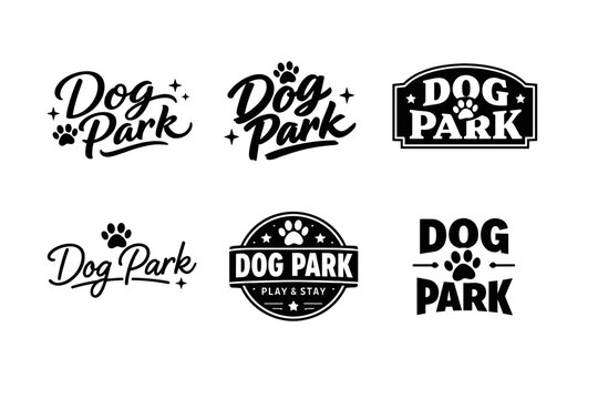 Creative dog park logo designs featuring paw prints and playful typography