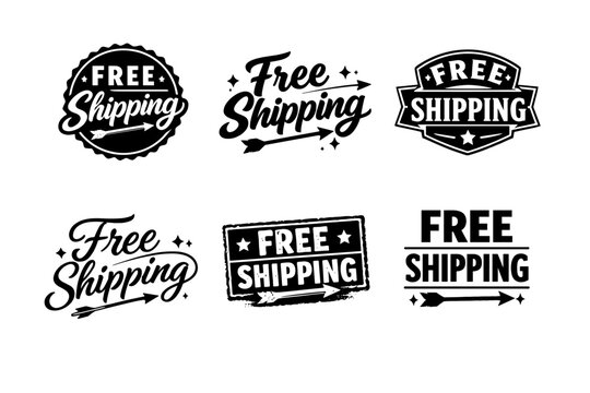 Set of vintage and modern free shipping labels and badges
